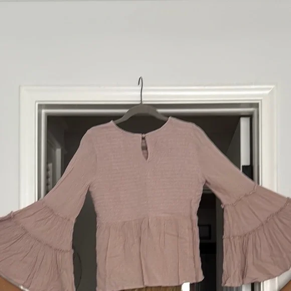American Eagle Outfitters Pink Ruffled Bell Sleeve Blouse - Picture 2 of 2